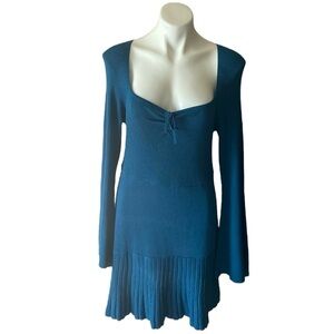 Cider Women’s Teal Stretchy Bell Sleeve Knee Length Dress Plus Size 0XL